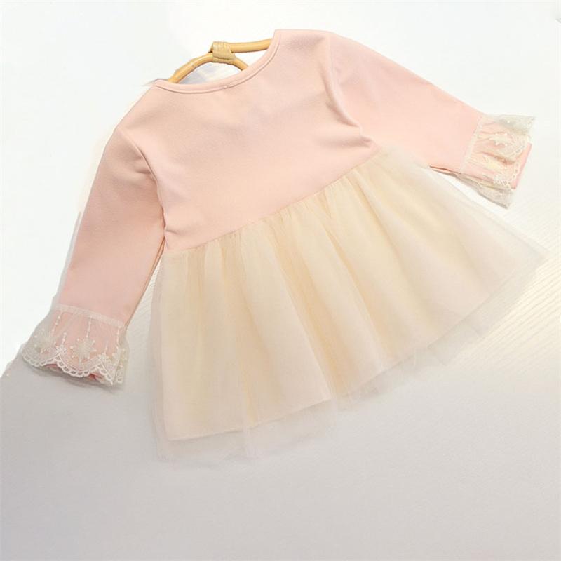 wholesale childrens clothing usa Baby Girl Lace Decor Color-block Dress Wholesale Children's Clothing - PrettyKid