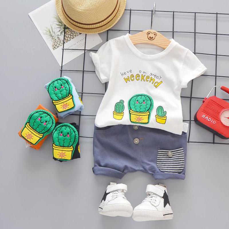 2-piece Creative Cactus Print T-shirt and Casual Suits Wholesale children's clothing - PrettyKid