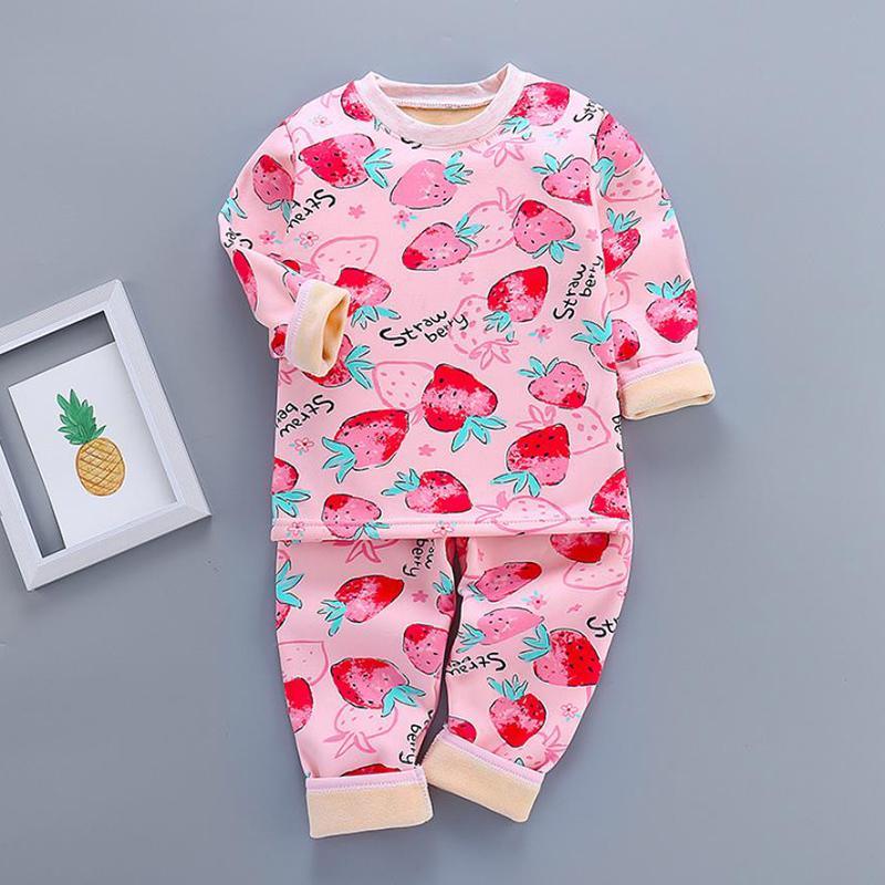 2-piece Strawberry Pattern Pajamas Sets for Toddler Girl - PrettyKid