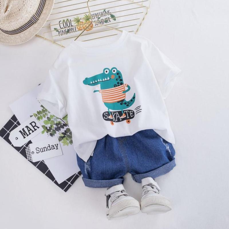 2PCS Casual Cartoon Dinosaur Print Top and Pants - PrettyKid