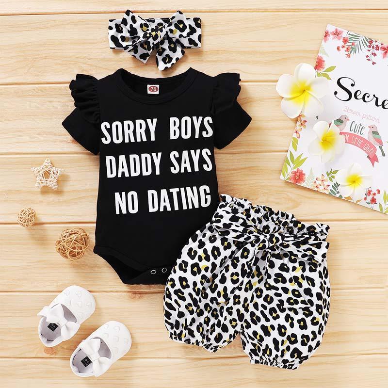 3-piece Letter Pattern Bodysuit & Shorts & Headband for Baby Girl - PrettyKid