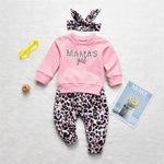Baby Girl Letter Print Sweatshirt And Leopard Print Pants And Headband Baby Outfit Sets - PrettyKid
