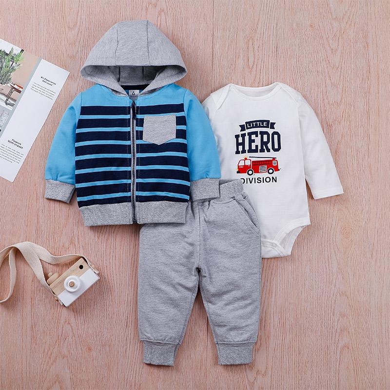 3-piece Stripes Coat & Pants & Romper for Baby Boy - PrettyKid