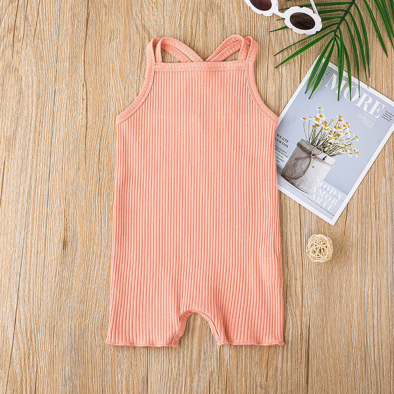 3-12M Baby Girls Plain Ribbed Cami Romper Wholesale Baby Clothes In Bulk - PrettyKid