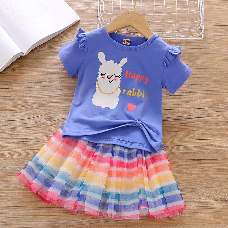 Toddler Girl 2pcs Stripes Pattern Summer Dress Set T-shirt+Skirt - PrettyKid