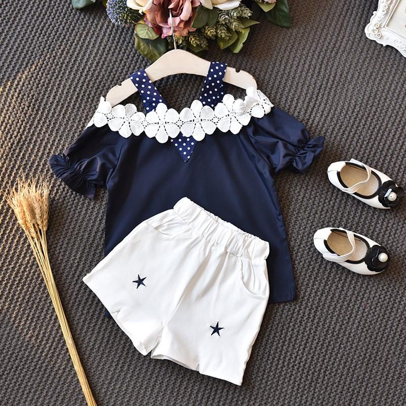 kids wholesale tracksuits Toddler Girl Floral Decor Polka Dot Top & Shorts - PrettyKid
