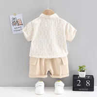 Grow Boy Letter Print Top & Contrast Colored Shorts - PrettyKid