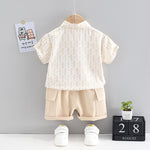 Grow Boy Letter Print Top & Contrast Colored Shorts - PrettyKid