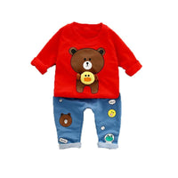 2-piece Bear Pattern Sweatshirts & Pants for Children Boy - PrettyKid