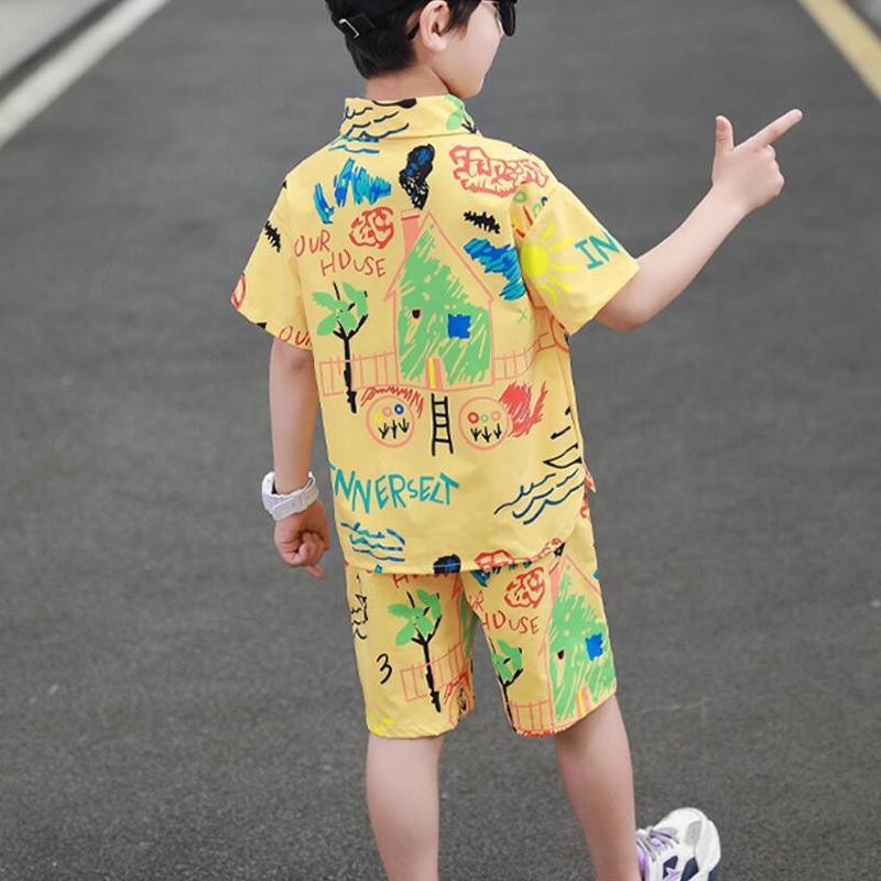 Kid Boy Cartoon Graffiti Print Cotton Suit Children's Clothing - PrettyKid