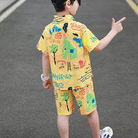 Kid Boy Cartoon Graffiti Print Cotton Suit Children's Clothing - PrettyKid