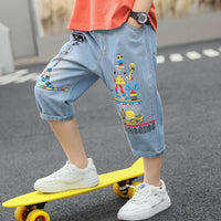 Boy Iron Tower Pattern Capri Jeans - PrettyKid