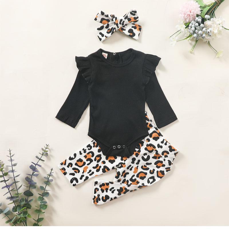 3-piece Headband & Leopard Pattern Pants & Romper for Baby Girl - PrettyKid