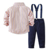 9M-4Y Pink Plaid Bowknot Long Sleeve Shirt And Suspender Pants Two Sets Boy Wholesale Kids Boutique Clothing - PrettyKid