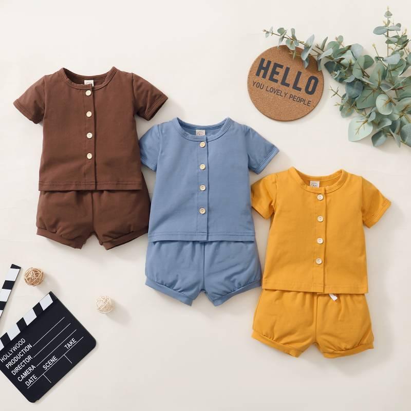 Baby Solid Color Short Sleeve T-shirt & Shorts - PrettyKid