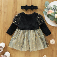 Baby Girls Long Sleeve Black Lace Mesh Dress - PrettyKid