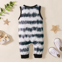 Baby Boy Letter Print Tie Dye Sleeveless Jumpsuit - PrettyKid