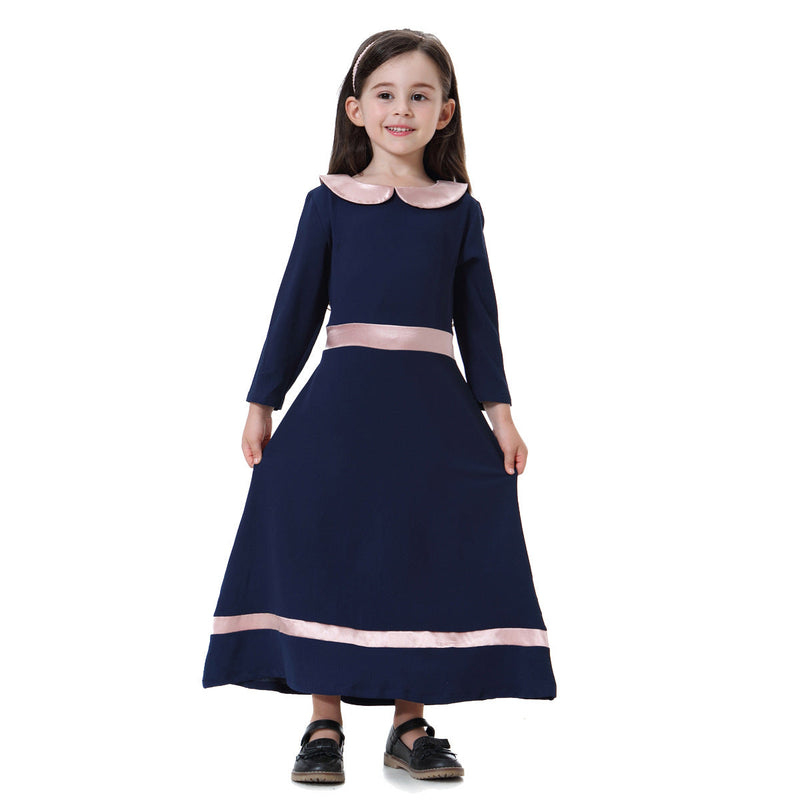 Color Matching Long Sleeve Doll Collar Wholesale Kids Dresses For Girls - PrettyKid