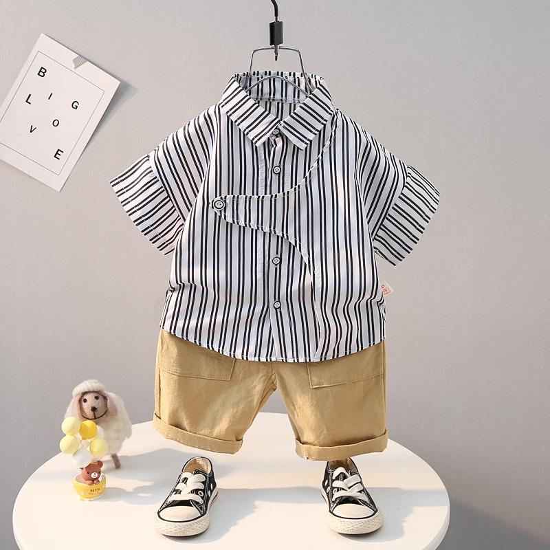 Grow Boy Striped Shirt & Front Pocket Shorts - PrettyKid