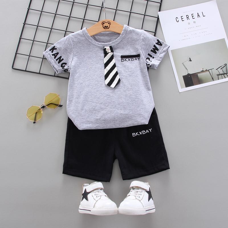 Toddler Boy Tie T-shirt & Letter Shorts Wholesale Children's Clothing - PrettyKid