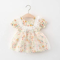 Baby Girl Floral Pattern Summer Mesh Hem Dress - PrettyKid