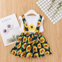 Toddler Girl Sunflower Pattern Sleeveless Top & Suspender Skirt - PrettyKid