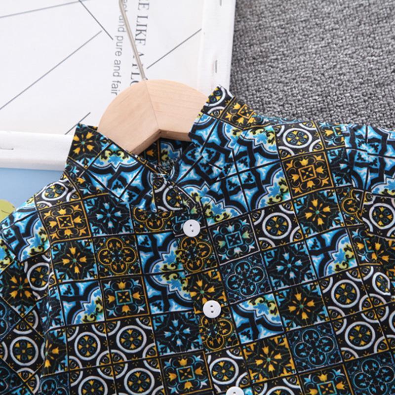 2-piece Boho Print Short Sleeve Shirt & Shorts for Children Boy - PrettyKid