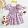 12M-5Y Cute Dresses For Girls Floral Puff Sleeves Pleated Crew Neck Wholesale Toddler Clothing - PrettyKid