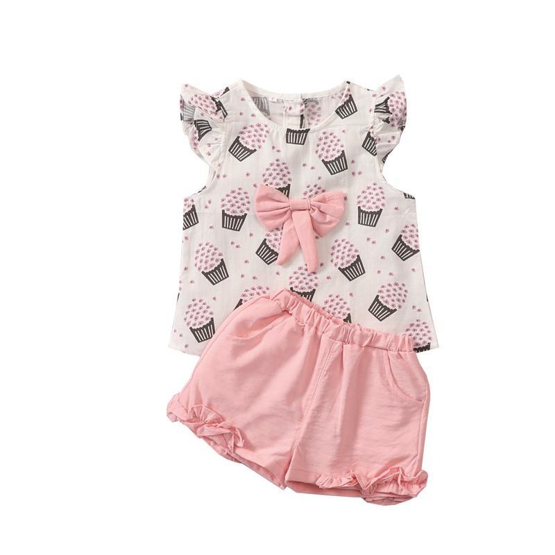 Grow Girl Ice Cream Pattern Top & Solid Color Shorts - PrettyKid