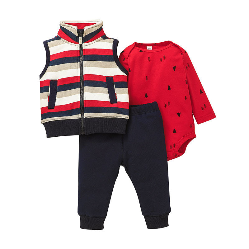 3 Pieces Baby Sets Striped Zipped Vest Jacket & Bodysuit & Trousers Wholesale Baby Boutique Clothing - PrettyKid