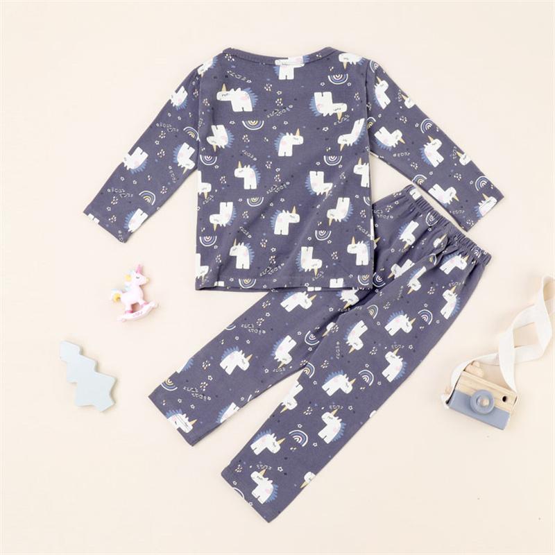 best wholesale baby clothes Toddler Girl Unicorn Print Long Sleeves Pajamas Top & Pants - PrettyKid