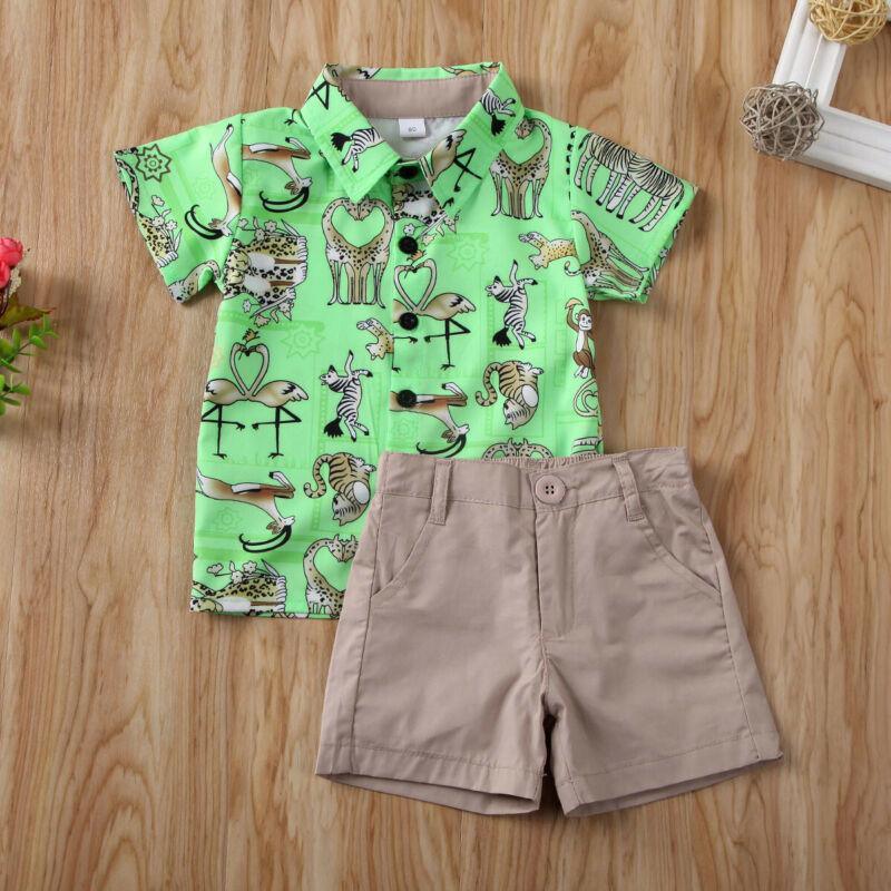 Toddler Boy Cartoon Animal Print Shirt & Shorts - PrettyKid