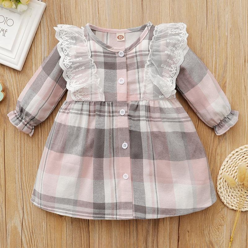 Baby Girl Plaid Pattern Dress Children's Clothing - PrettyKid