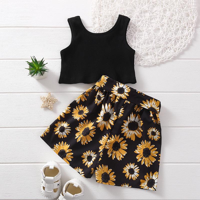 Toddler Girl Short Top & Sunflower Print Shorts - PrettyKid