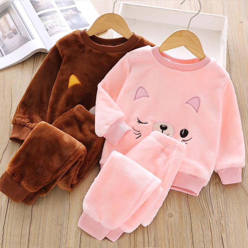 2-piece Animal Pattern Fleece-lined Pajamas Sets for Toddler Girl - PrettyKid