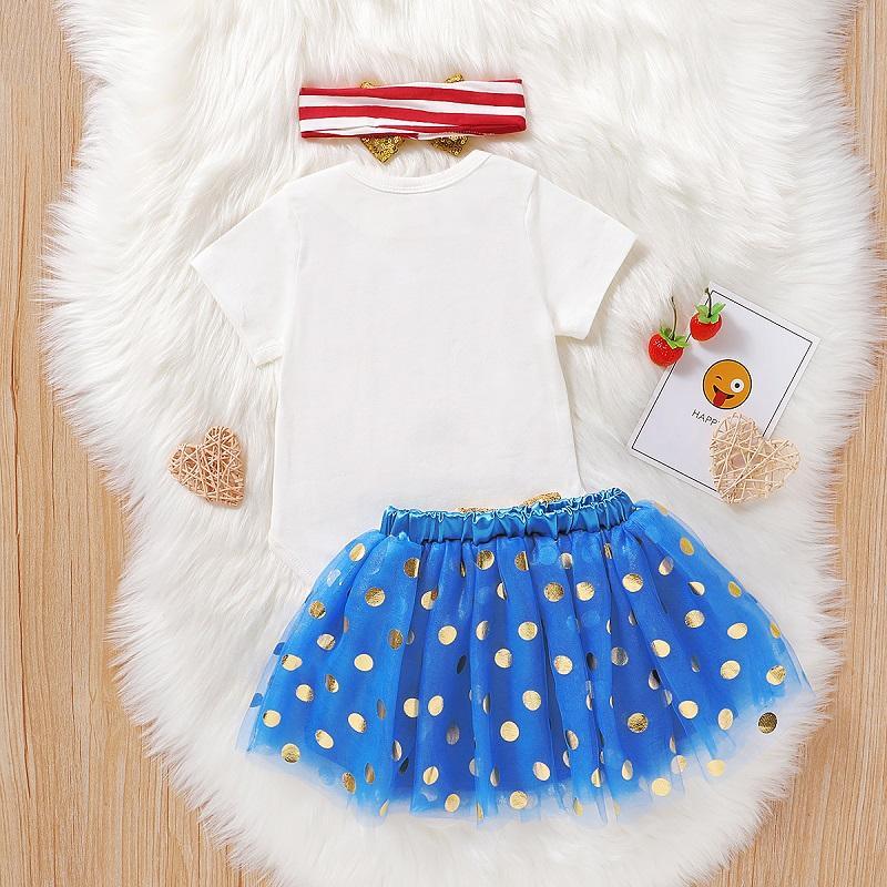 Baby Girl Independence Day Romper & Tutu Mesh Skirt & Bowknot Headband - PrettyKid