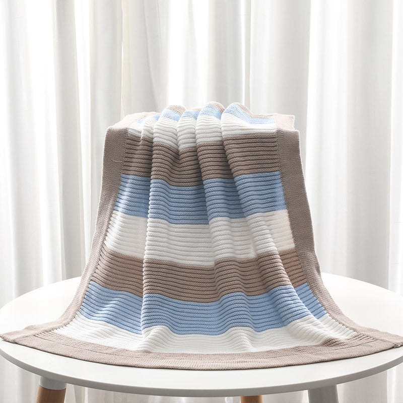 Baby Striped Colorblock Cotton Knitted Blankets - PrettyKid