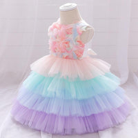 Toddler Girl 3D Flower Decor Sleeveless Mesh Layered Hem Formal Dress - PrettyKid