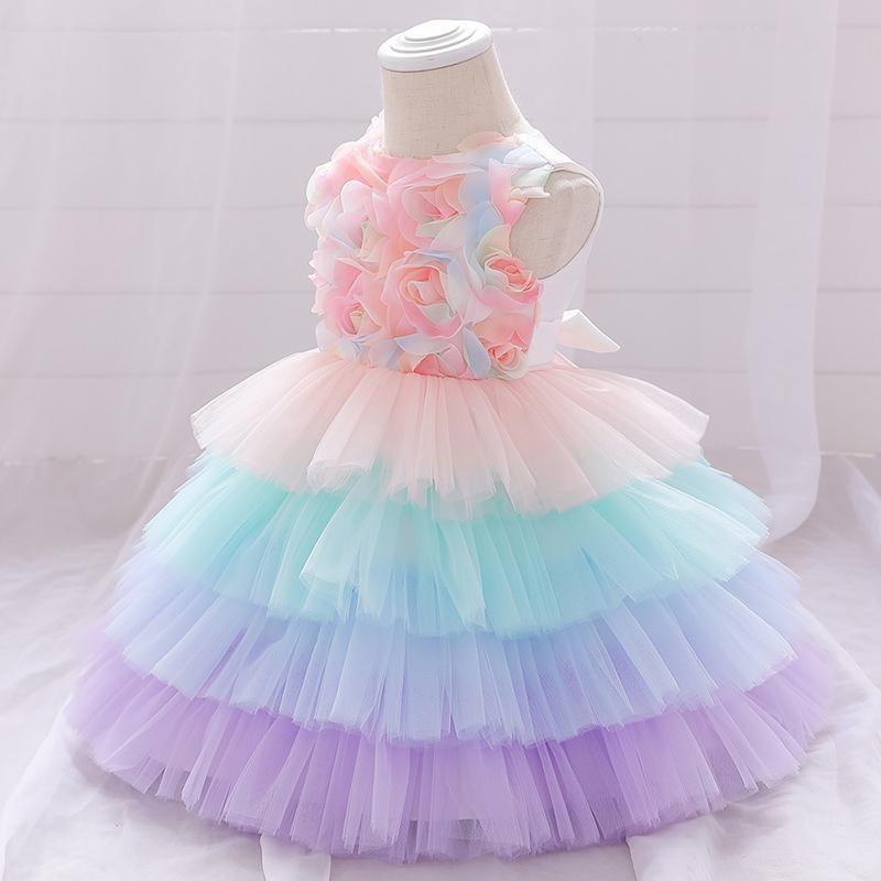 Toddler Girl 3D Flower Decor Sleeveless Mesh Layered Hem Formal Dress - PrettyKid