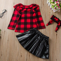 3-piece Plaid Pattern clothes & Short skirt & Headband for Children Girl - PrettyKid