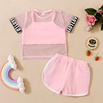 Toddler Girl 3pcs Letter Pattern Summer Suit Mesh T-shirt+Skirt+Cami Top - PrettyKid