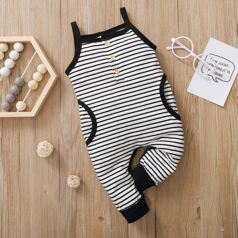 New Born Baby Striped Cami Jumpsuit - PrettyKid