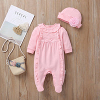 2-Piece Long-Sleeve Embroidered Jumpsuit and Hat Children's clothing wholesale - PrettyKid