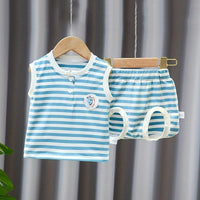 newness baby clothes wholesale Baby Stripe Pattern Color-block Top & Shorts - PrettyKid