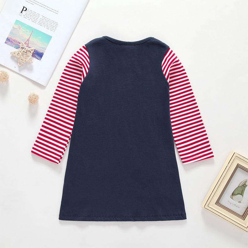 Toddler Kids Girls' Round Neck Long Sleeve Long T-shirt Children's Stripe Christmas Dress - PrettyKid