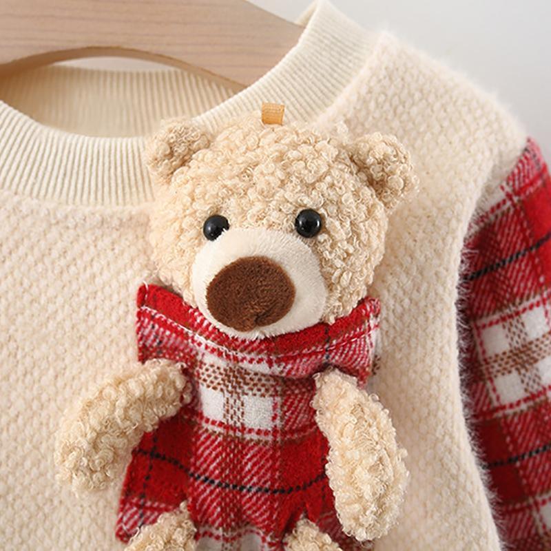 Bear Toy Plaid Dress for Toddler Girl - PrettyKid