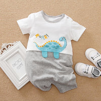 Baby Boy Cartoon Dinosaur Pattern Color-block Jumpsuit - PrettyKid