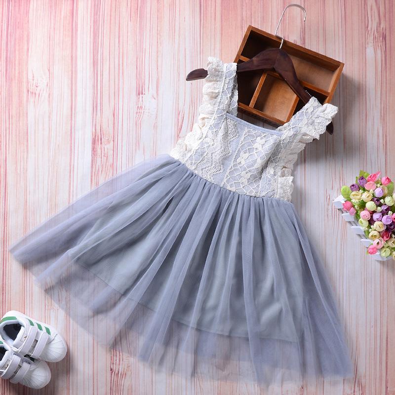 Girls Fashion Lace Suspender Princess Skirt Back V-Neck Design Dress - PrettyKid