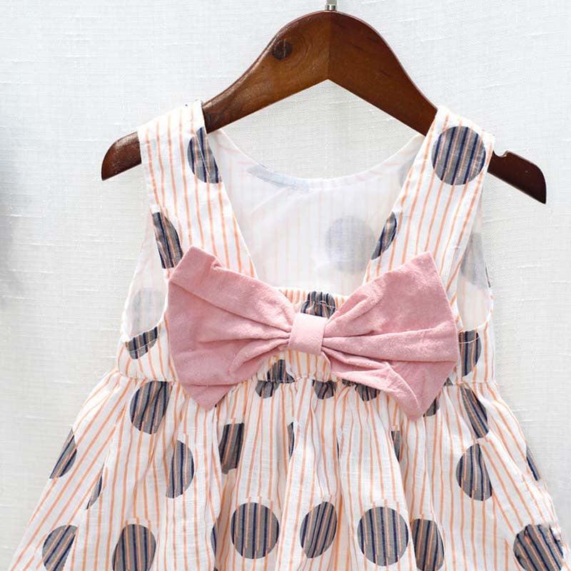 Toddler Kids Girls Stripe Dot Print Sleeveless Top Solid Shorts Bow Set - PrettyKid