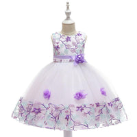 Kids Girls Flower Embroidered Mesh Stitched Sleeveless Puffy Dress Flower Girl Skirt - PrettyKid